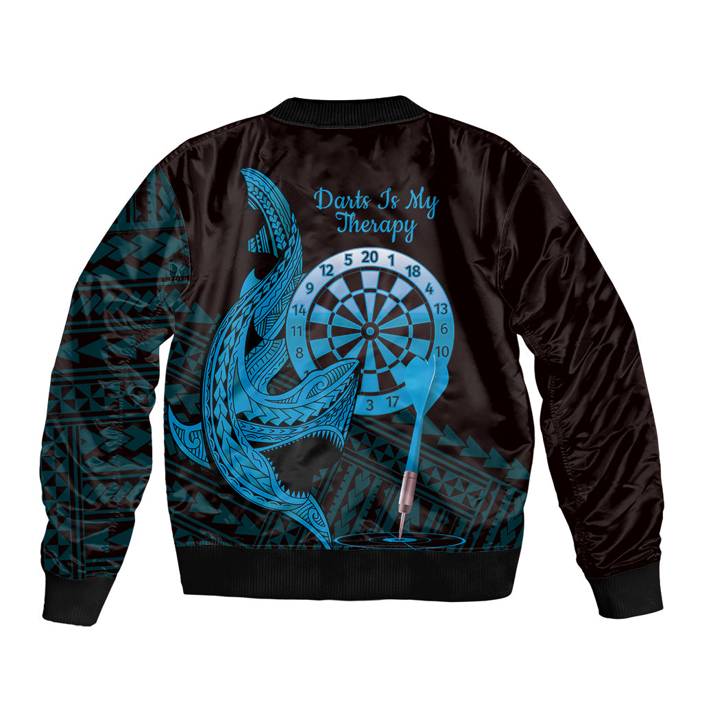 Aloha Hawaii Darts Sleeve Zip Bomber Jacket Dart Board With Polynesian Shark - Blue LT14 - Polynesian Pride