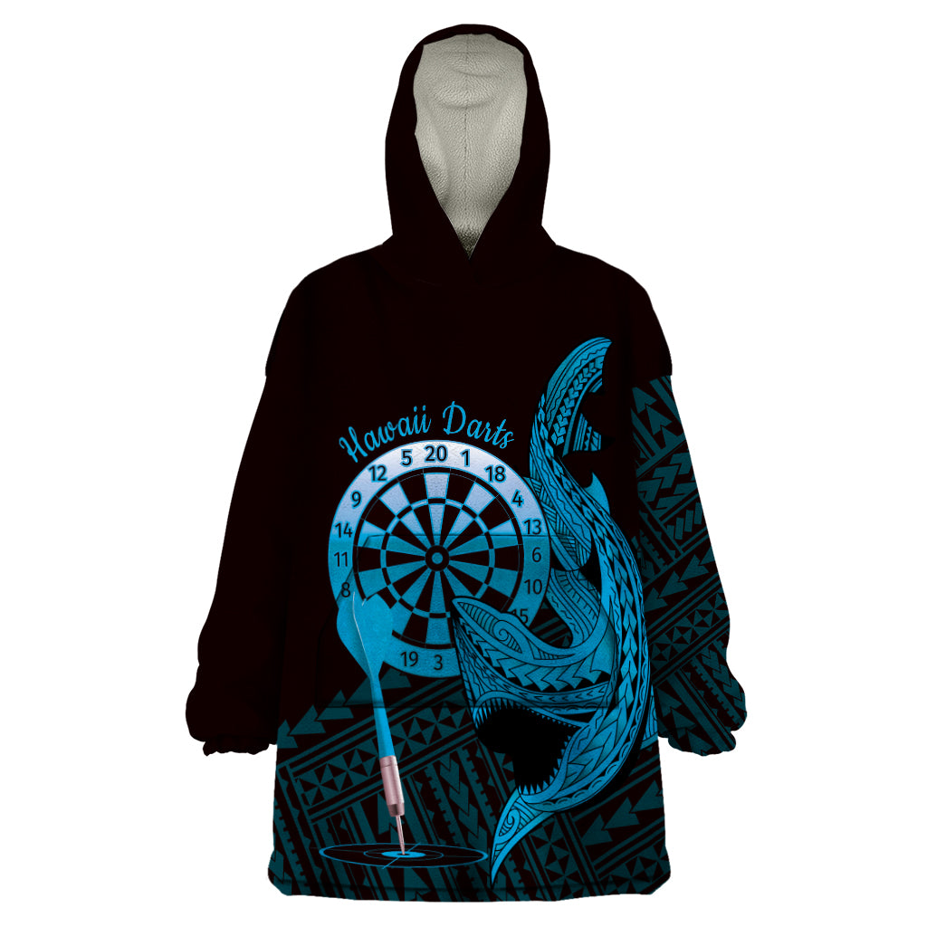 Aloha Hawaii Darts Wearable Blanket Hoodie Dart Board With Polynesian Shark - Blue LT14 One Size Blue - Polynesian Pride