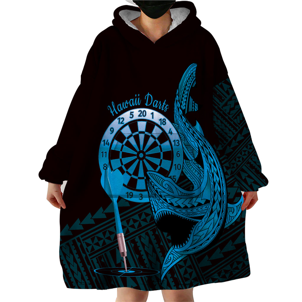 Aloha Hawaii Darts Wearable Blanket Hoodie Dart Board With Polynesian Shark - Blue LT14 - Polynesian Pride
