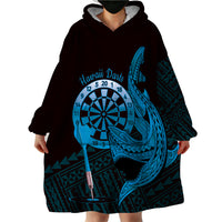 Aloha Hawaii Darts Wearable Blanket Hoodie Dart Board With Polynesian Shark - Blue LT14 - Polynesian Pride