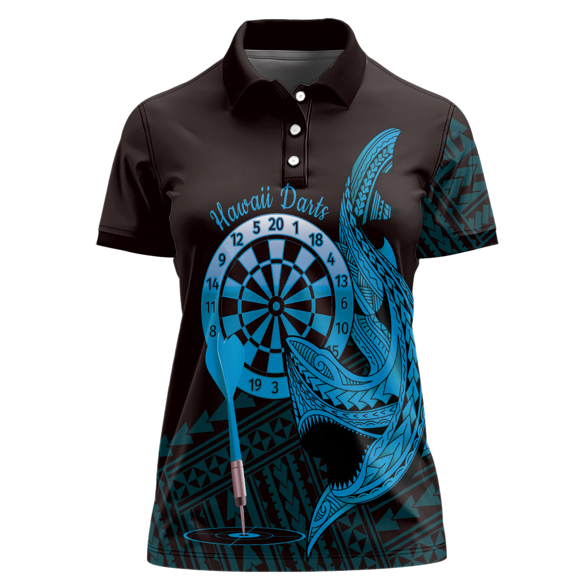 Aloha Hawaii Darts Women Polo Shirt Dart Board With Polynesian Shark - Blue