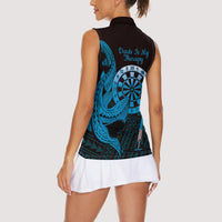 Aloha Hawaii Darts Women Sleeveless Polo Shirt Dart Board With Polynesian Shark - Blue