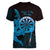 Aloha Hawaii Darts Women V-Neck T-Shirt Dart Board With Polynesian Shark - Blue