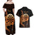 Aloha Hawaii Darts Couples Matching Off Shoulder Maxi Dress and Hawaiian Shirt Dart Board With Polynesian Shark - Gold