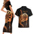 Aloha Hawaii Darts Couples Matching Short Sleeve Bodycon Dress and Hawaiian Shirt Dart Board With Polynesian Shark - Gold