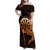 Aloha Hawaii Darts Family Matching Off Shoulder Maxi Dress and Hawaiian Shirt Dart Board With Polynesian Shark - Gold