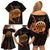 Aloha Hawaii Darts Family Matching Off Shoulder Short Dress and Hawaiian Shirt Dart Board With Polynesian Shark - Gold