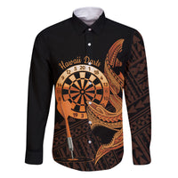 Aloha Hawaii Darts Family Matching Off Shoulder Short Dress and Hawaiian Shirt Dart Board With Polynesian Shark - Gold