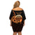 Aloha Hawaii Darts Family Matching Off Shoulder Short Dress and Hawaiian Shirt Dart Board With Polynesian Shark - Gold