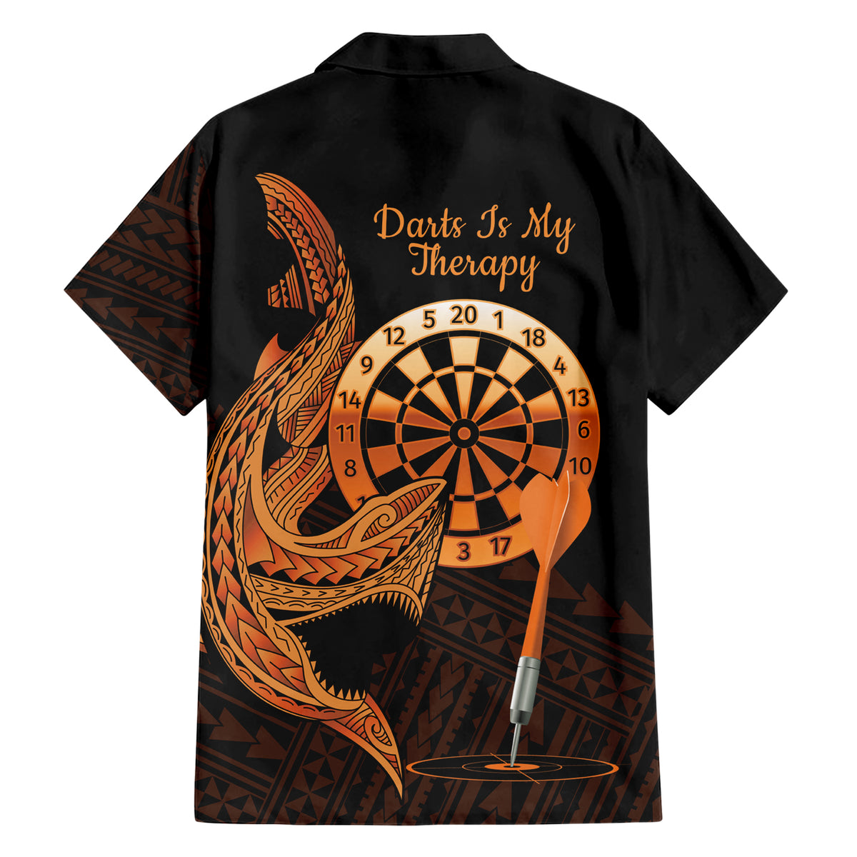 Aloha Hawaii Darts Family Matching Short Sleeve Bodycon Dress and Hawaiian Shirt Dart Board With Polynesian Shark - Gold LT14 - Polynesian Pride