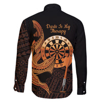 Aloha Hawaii Darts Family Matching Short Sleeve Bodycon Dress and Hawaiian Shirt Dart Board With Polynesian Shark - Gold LT14 - Polynesian Pride