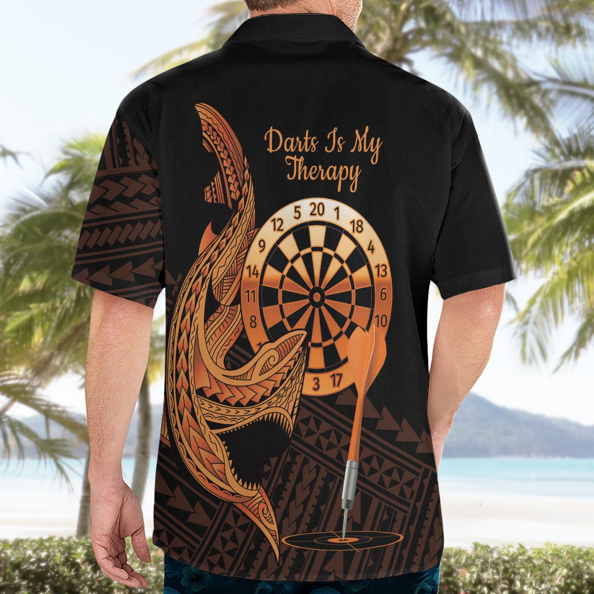 Aloha Hawaii Darts Hawaiian Shirt Dart Board With Polynesian Shark - Gold LT14 - Polynesian Pride