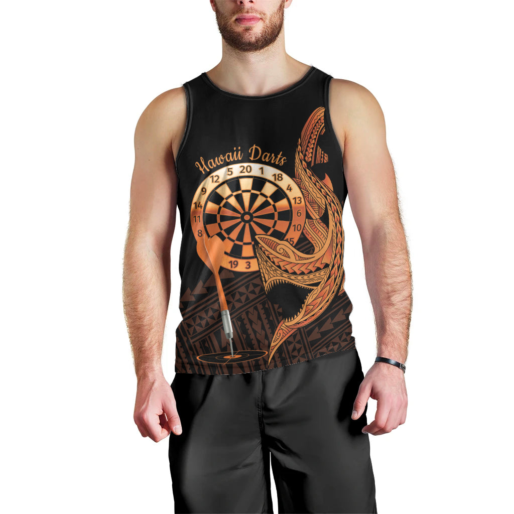 Aloha Hawaii Darts Men Tank Top Dart Board With Polynesian Shark - Gold LT14 - Polynesian Pride
