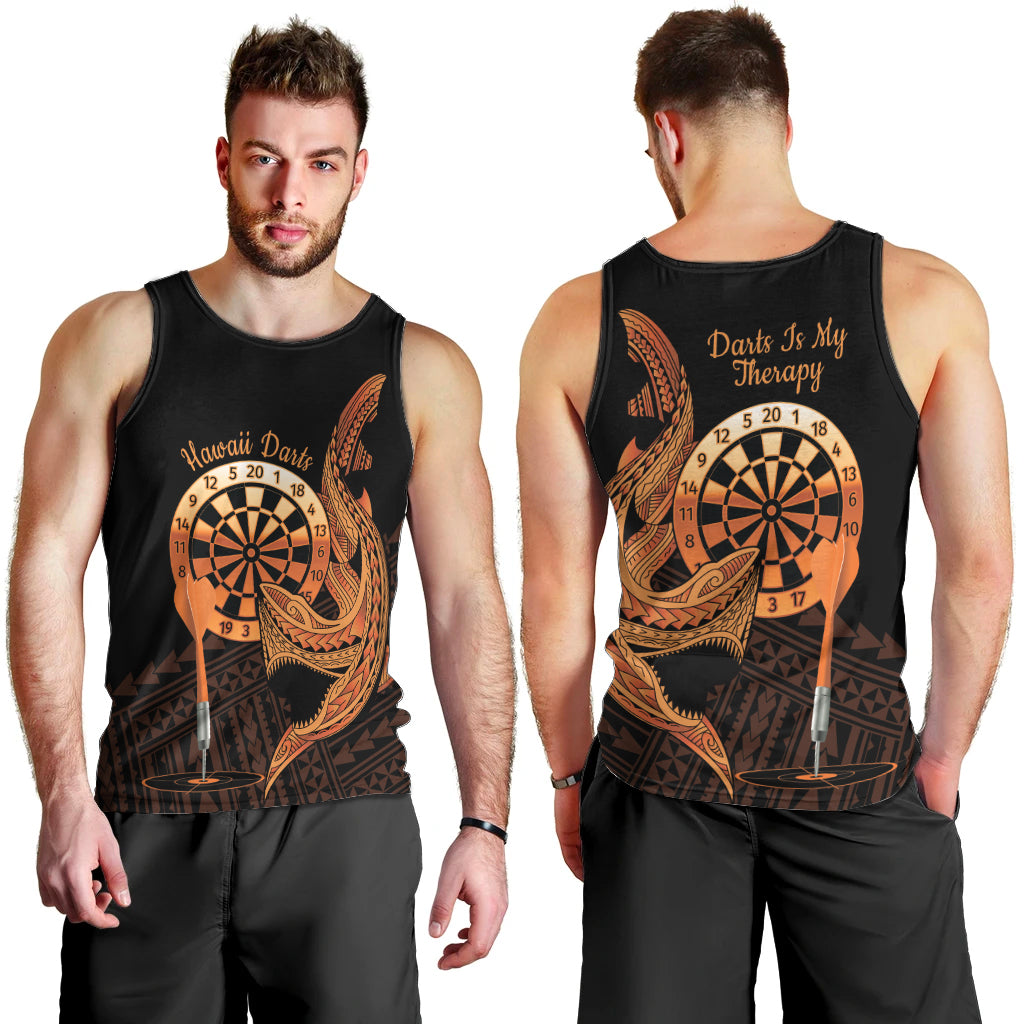 Aloha Hawaii Darts Men Tank Top Dart Board With Polynesian Shark - Gold LT14 - Polynesian Pride