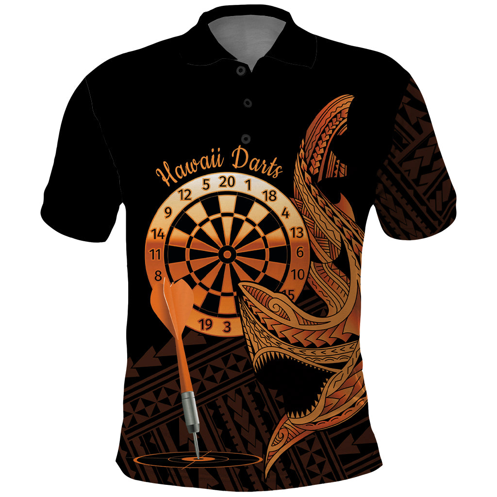 Aloha Hawaii Darts Polo Shirt Dart Board With Polynesian Shark - Gold