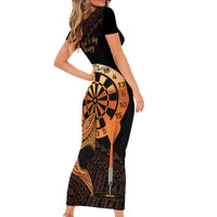 Aloha Hawaii Darts Short Sleeve Bodycon Dress Dart Board With Polynesian Shark - Gold
