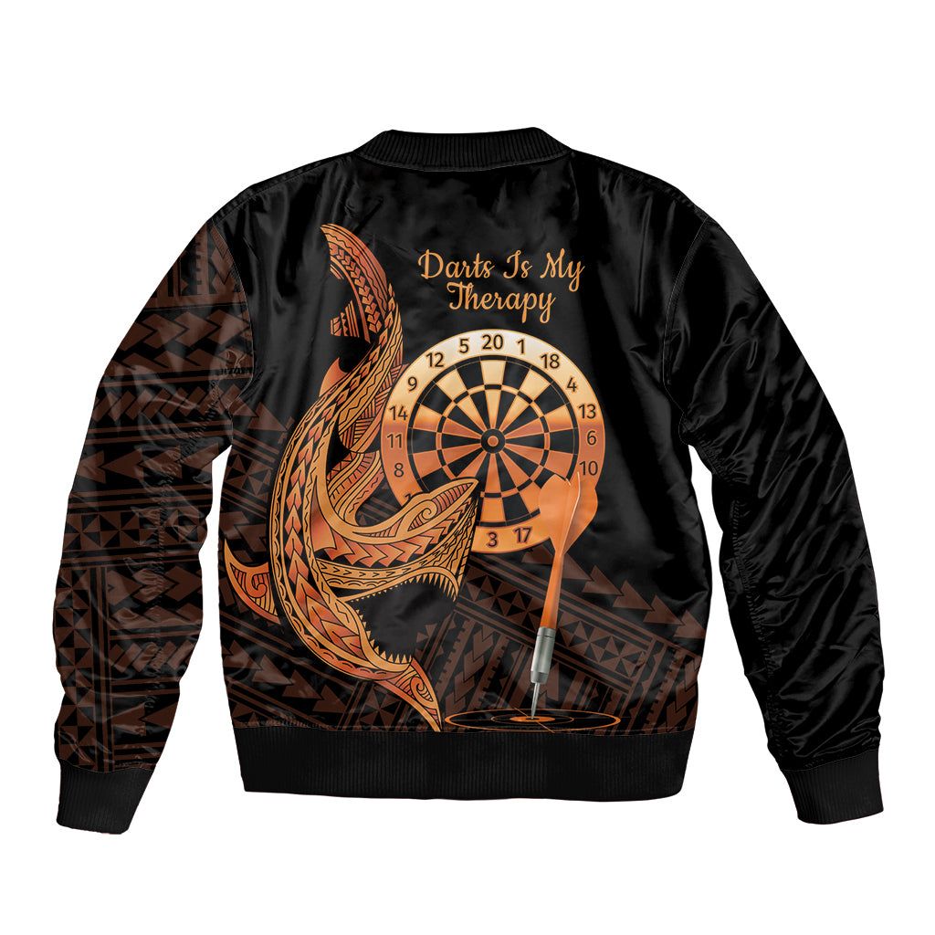 Aloha Hawaii Darts Sleeve Zip Bomber Jacket Dart Board With Polynesian Shark - Gold LT14 - Polynesian Pride