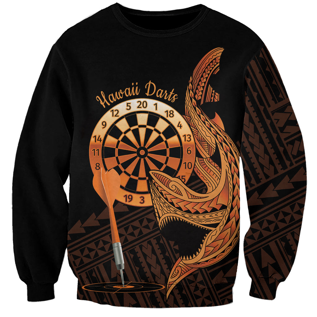 Aloha Hawaii Darts Sweatshirt Dart Board With Polynesian Shark - Gold