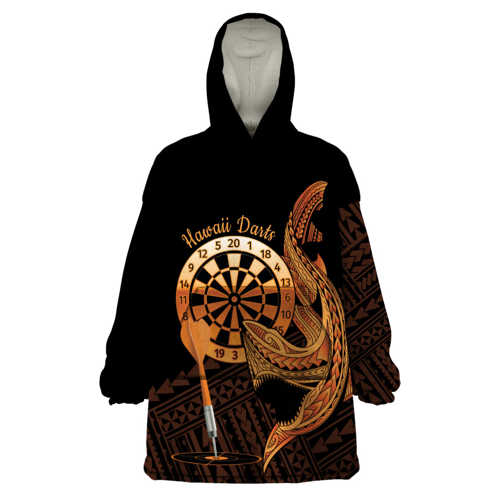 Aloha Hawaii Darts Wearable Blanket Hoodie Dart Board With Polynesian Shark - Gold LT14 One Size Gold - Polynesian Pride