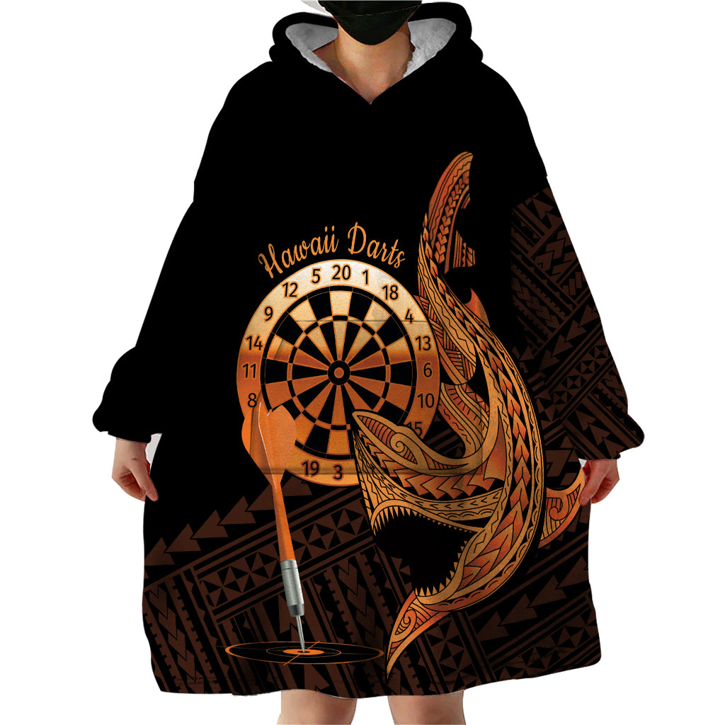 Aloha Hawaii Darts Wearable Blanket Hoodie Dart Board With Polynesian Shark - Gold LT14 - Polynesian Pride