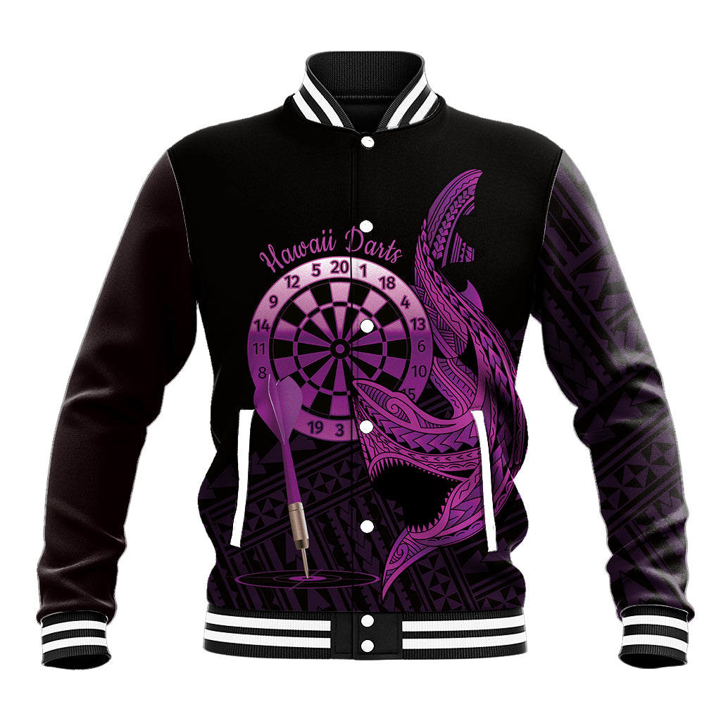 Aloha Hawaii Darts Baseball Jacket Dart Board With Polynesian Shark - Purple LT14 Unisex Purple - Polynesian Pride
