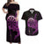 Aloha Hawaii Darts Couples Matching Off Shoulder Maxi Dress and Hawaiian Shirt Dart Board With Polynesian Shark - Purple