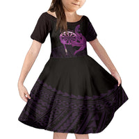 Aloha Hawaii Darts Family Matching Off Shoulder Maxi Dress and Hawaiian Shirt Dart Board With Polynesian Shark - Purple LT14 Daughter's Dress Purple - Polynesian Pride