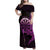 Aloha Hawaii Darts Family Matching Off Shoulder Maxi Dress and Hawaiian Shirt Dart Board With Polynesian Shark - Purple