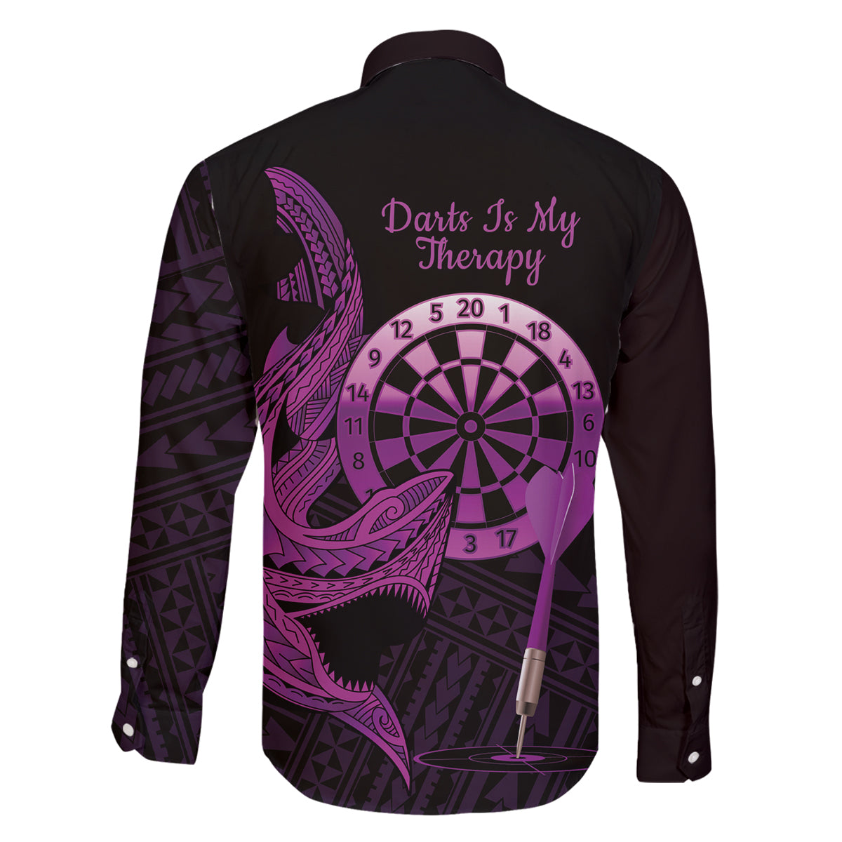 Aloha Hawaii Darts Family Matching Off Shoulder Short Dress and Hawaiian Shirt Dart Board With Polynesian Shark - Purple
