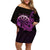 Aloha Hawaii Darts Family Matching Off Shoulder Short Dress and Hawaiian Shirt Dart Board With Polynesian Shark - Purple