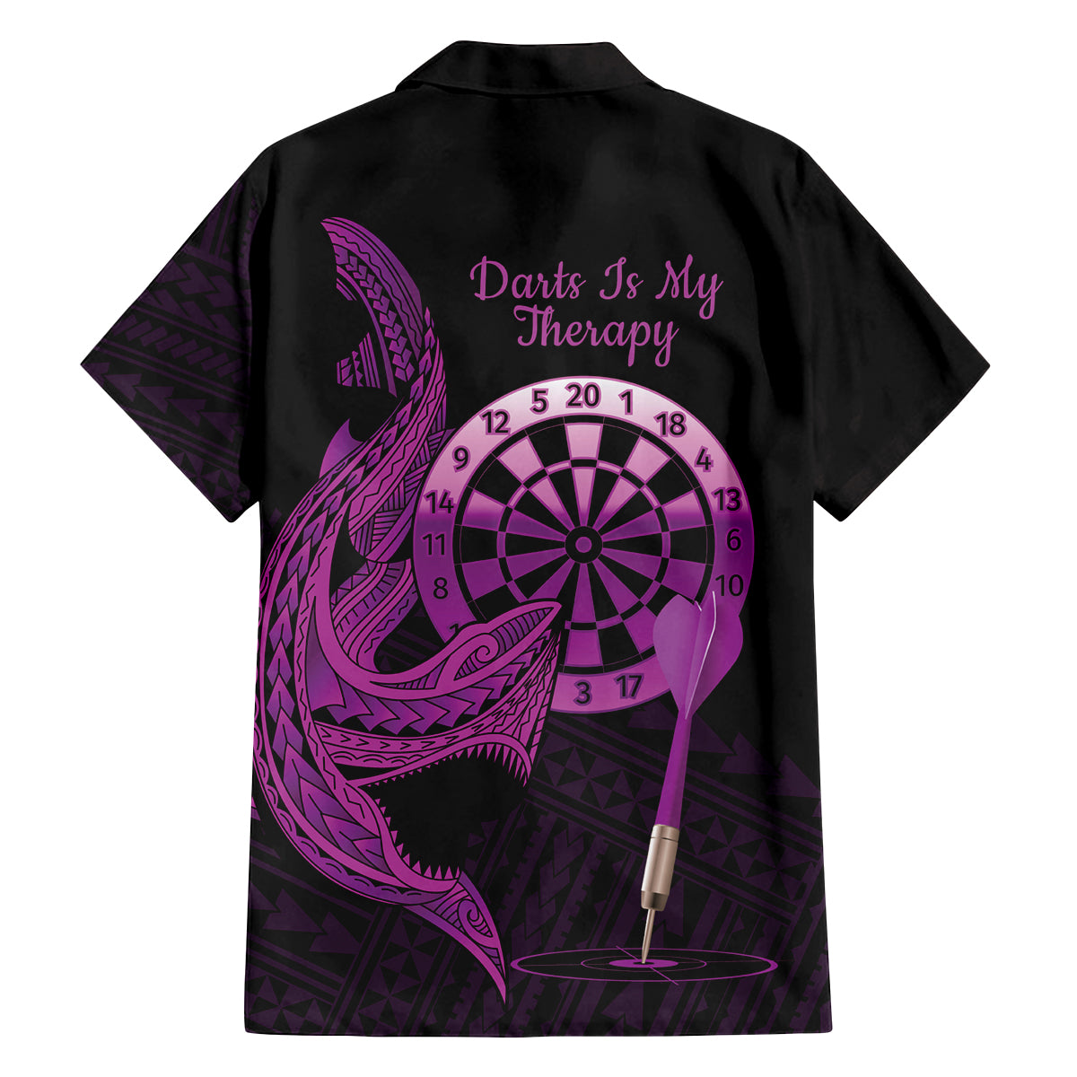 Aloha Hawaii Darts Family Matching Summer Maxi Dress and Hawaiian Shirt Dart Board With Polynesian Shark - Purple