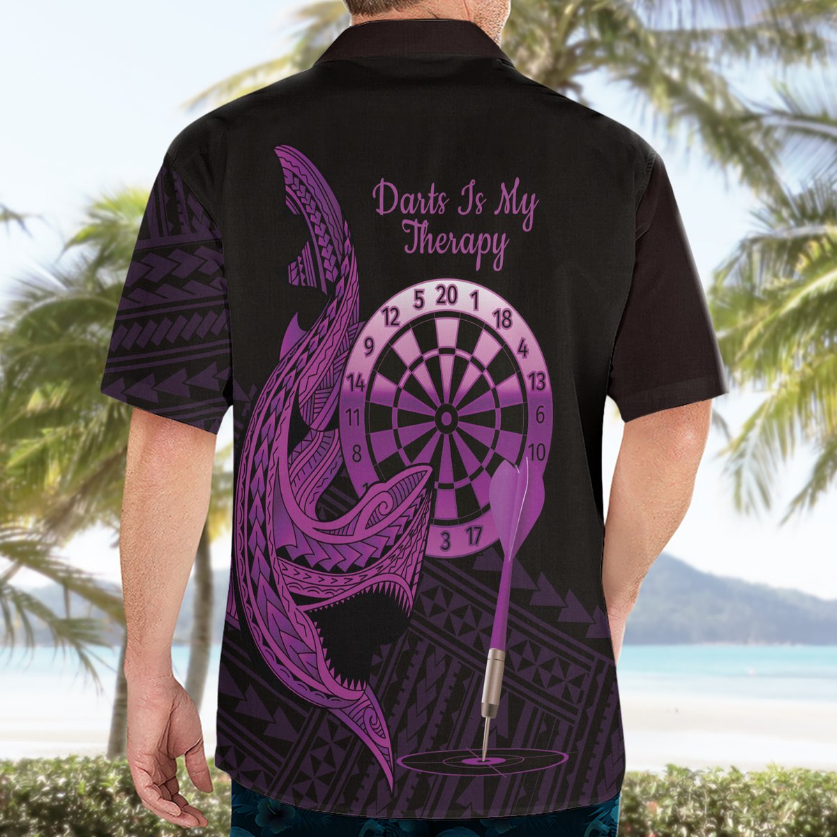 Aloha Hawaii Darts Hawaiian Shirt Dart Board With Polynesian Shark - Purple LT14 - Polynesian Pride