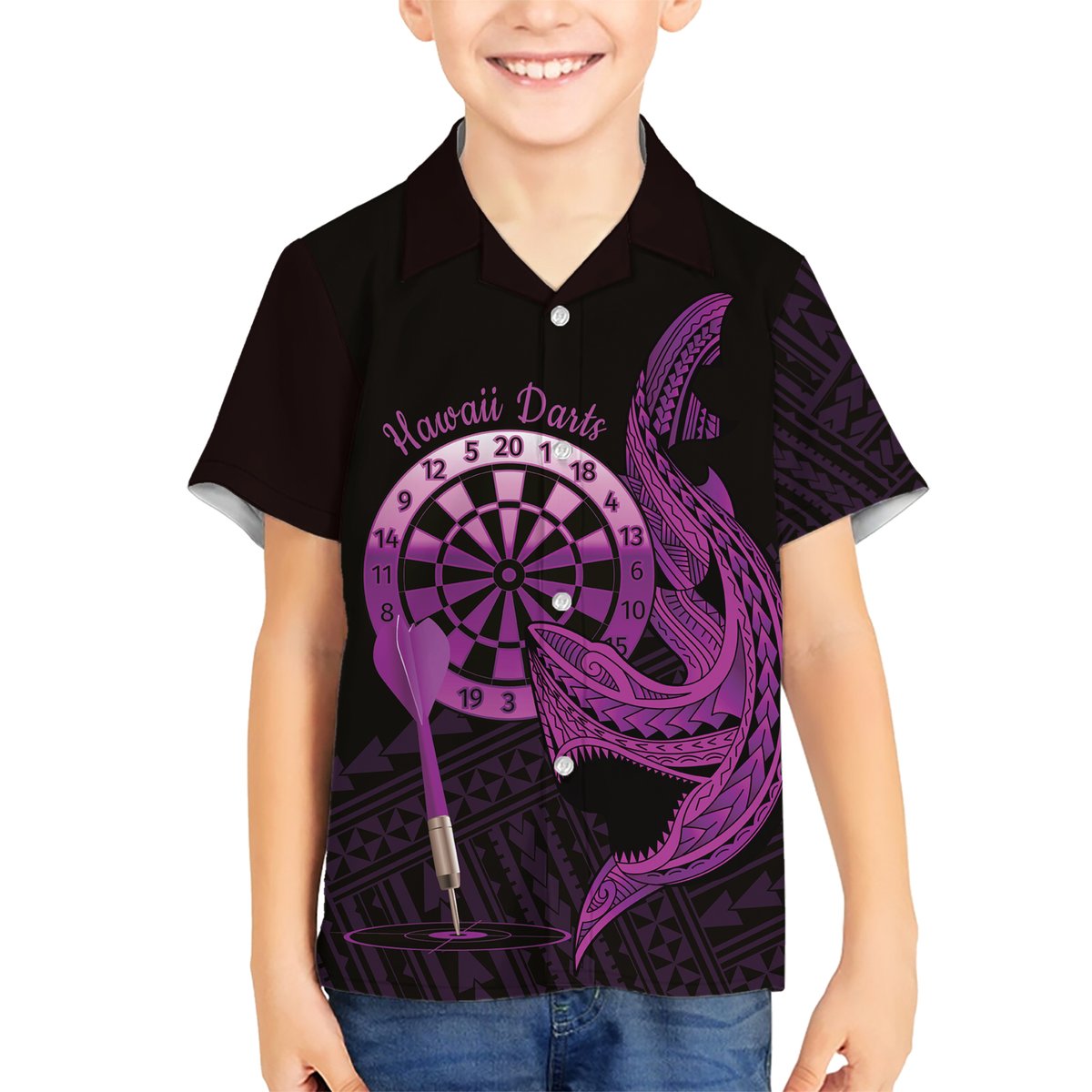 Aloha Hawaii Darts Hawaiian Shirt Dart Board With Polynesian Shark - Purple LT14 - Polynesian Pride