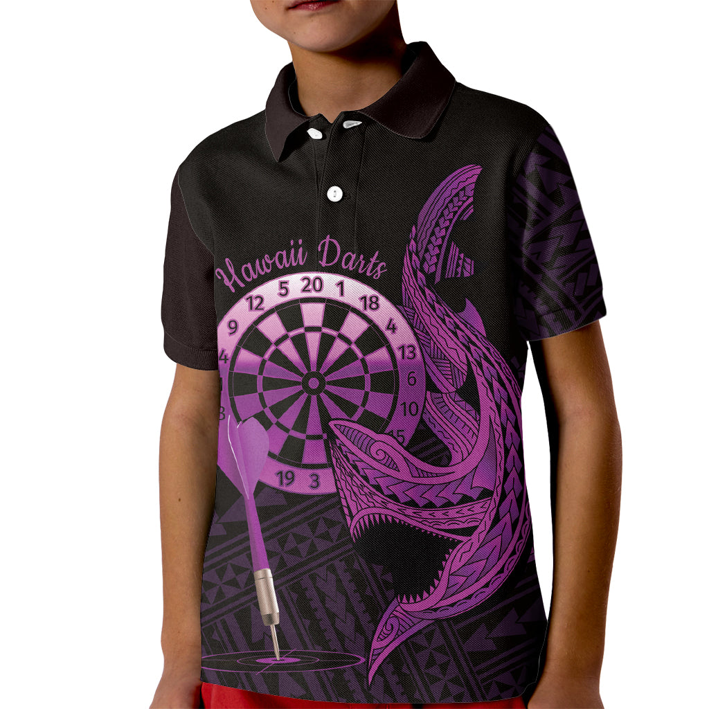 Aloha Hawaii Darts Kid Polo Shirt Dart Board With Polynesian Shark - Purple