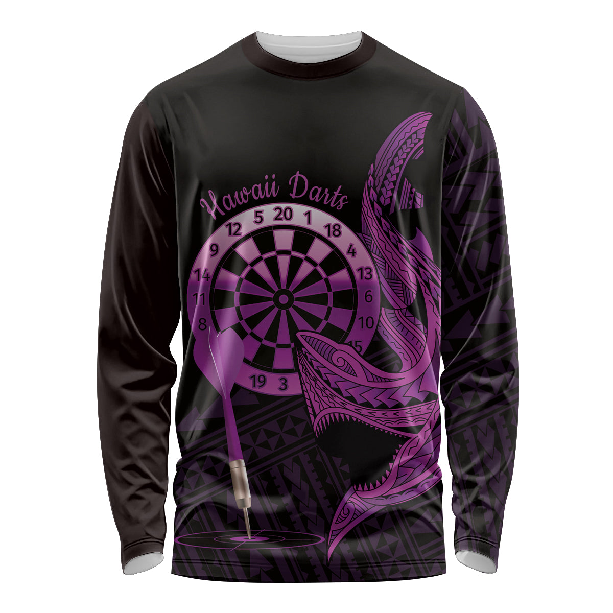 Aloha Hawaii Darts Long Sleeve Shirt Dart Board With Polynesian Shark - Purple