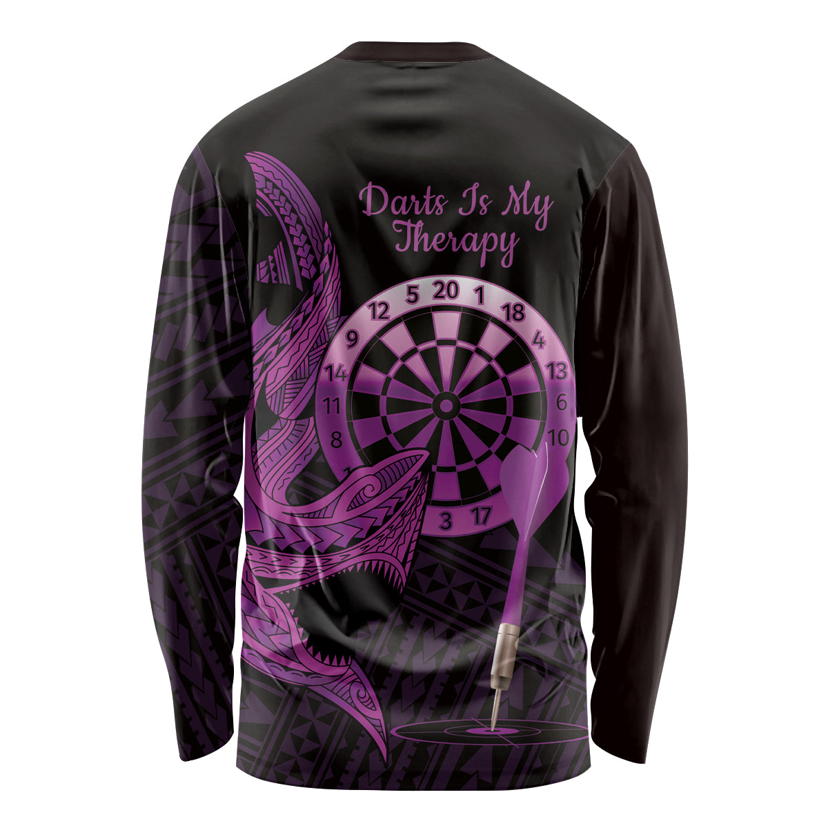 Aloha Hawaii Darts Long Sleeve Shirt Dart Board With Polynesian Shark - Purple