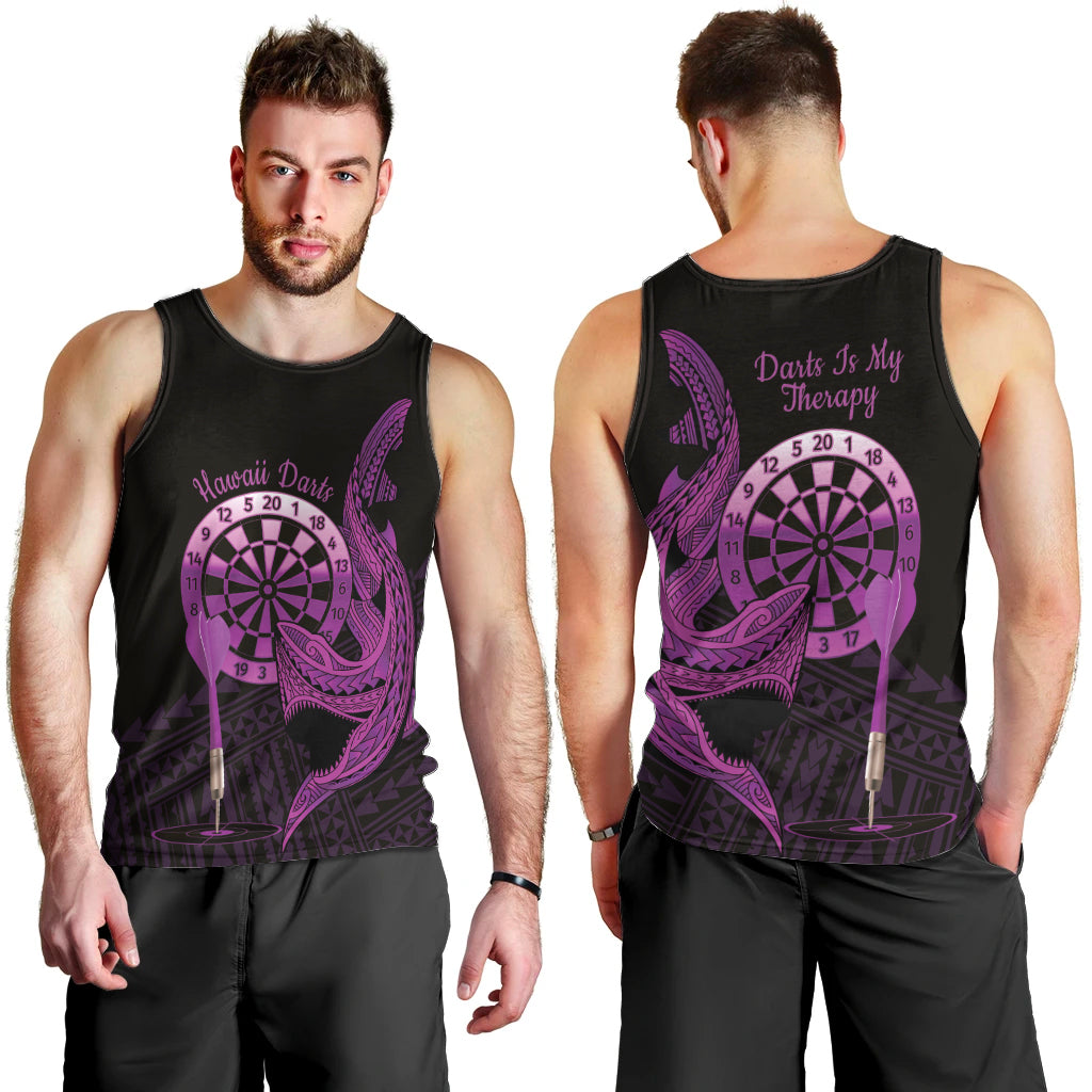 Aloha Hawaii Darts Men Tank Top Dart Board With Polynesian Shark - Purple LT14 - Polynesian Pride
