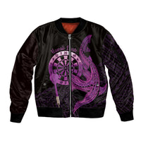 Aloha Hawaii Darts Sleeve Zip Bomber Jacket Dart Board With Polynesian Shark - Purple LT14 Unisex Purple - Polynesian Pride