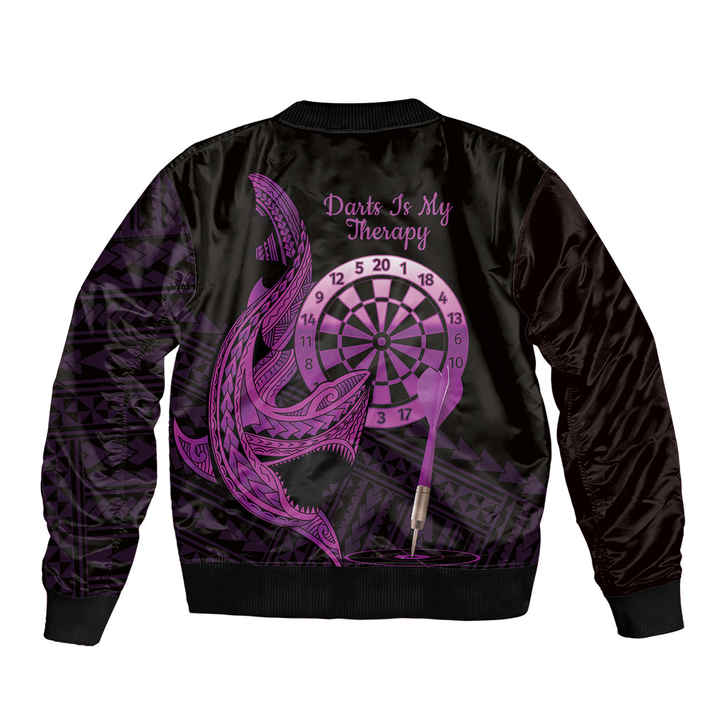 Aloha Hawaii Darts Sleeve Zip Bomber Jacket Dart Board With Polynesian Shark - Purple LT14 - Polynesian Pride