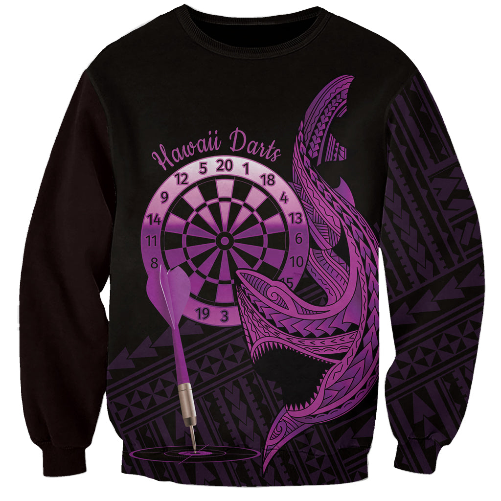 Aloha Hawaii Darts Sweatshirt Dart Board With Polynesian Shark - Purple