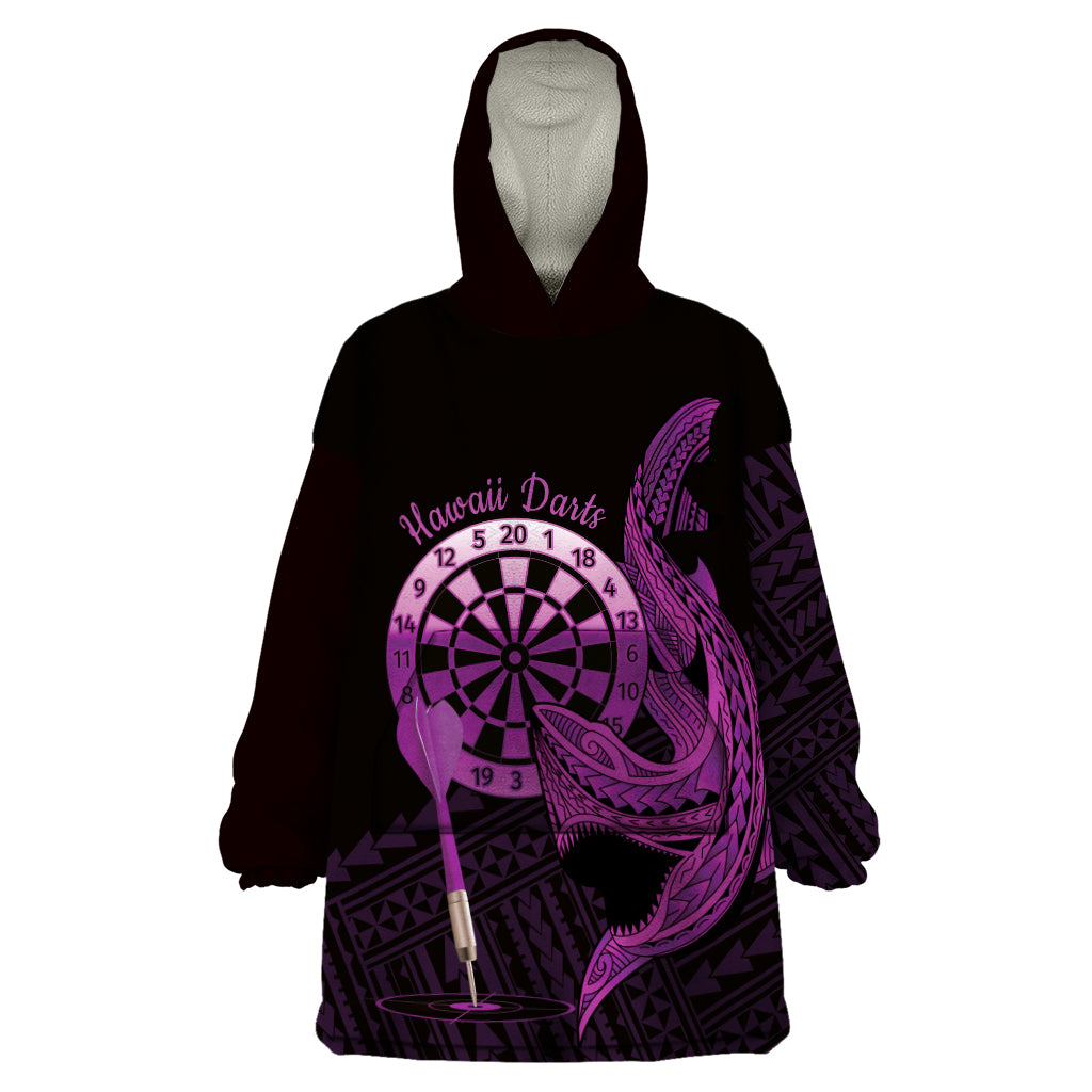 Aloha Hawaii Darts Wearable Blanket Hoodie Dart Board With Polynesian Shark - Purple