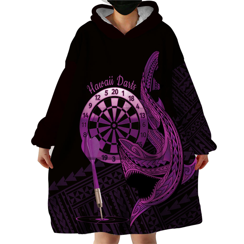 Aloha Hawaii Darts Wearable Blanket Hoodie Dart Board With Polynesian Shark - Purple LT14 - Polynesian Pride