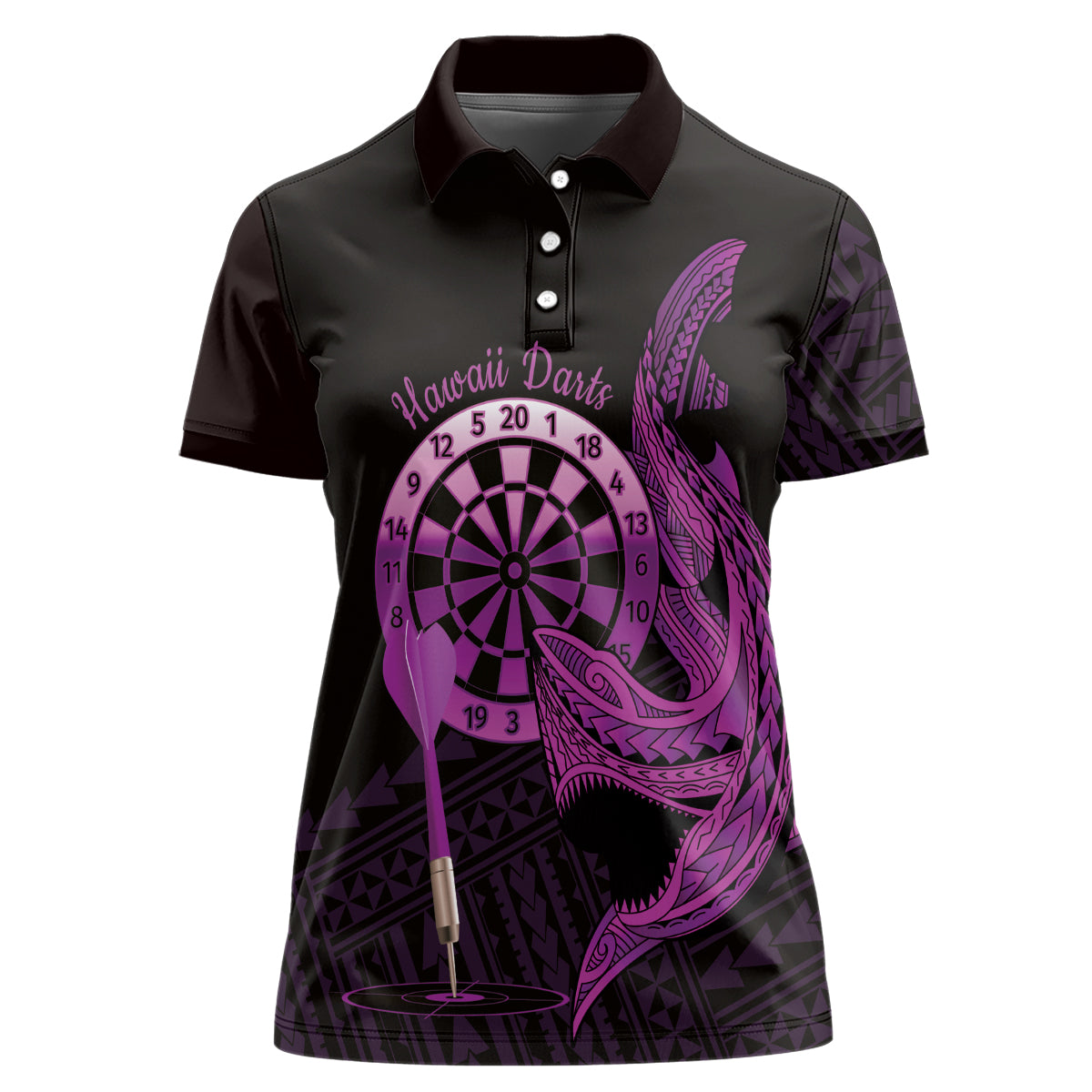 Aloha Hawaii Darts Women Polo Shirt Dart Board With Polynesian Shark - Purple