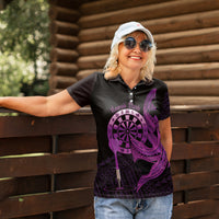 Aloha Hawaii Darts Women Polo Shirt Dart Board With Polynesian Shark - Purple