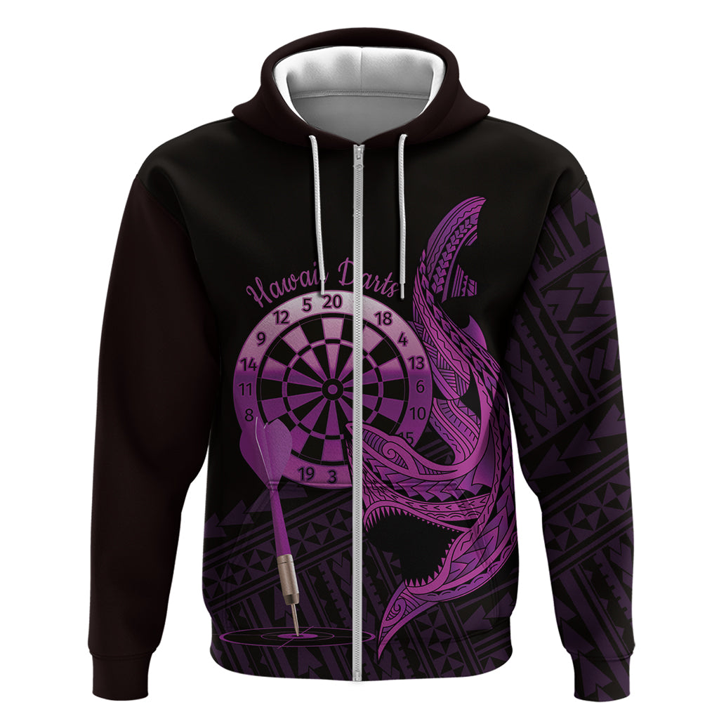 Aloha Hawaii Darts Zip Hoodie Dart Board With Polynesian Shark - Purple