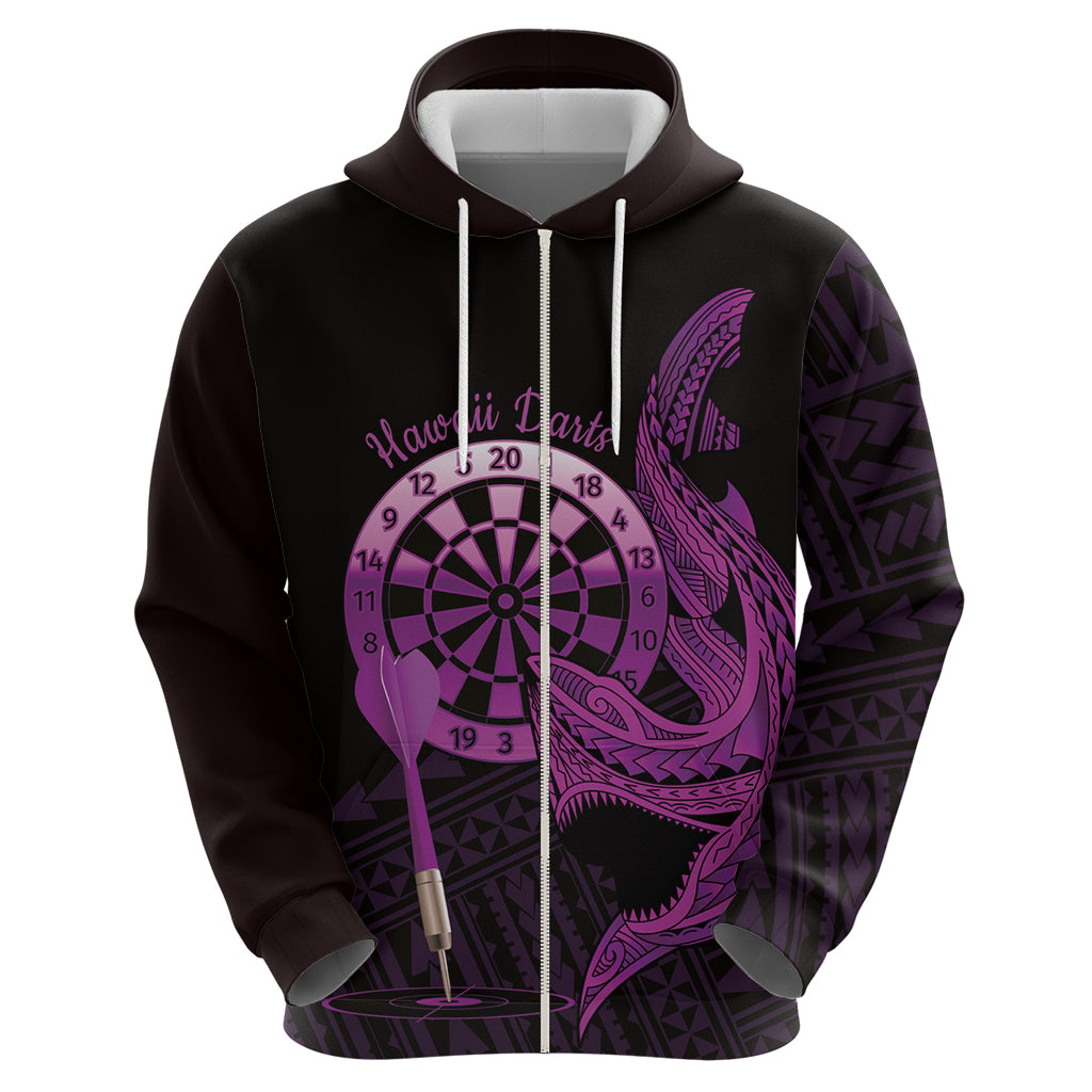 Aloha Hawaii Darts Zip Hoodie Dart Board With Polynesian Shark - Purple