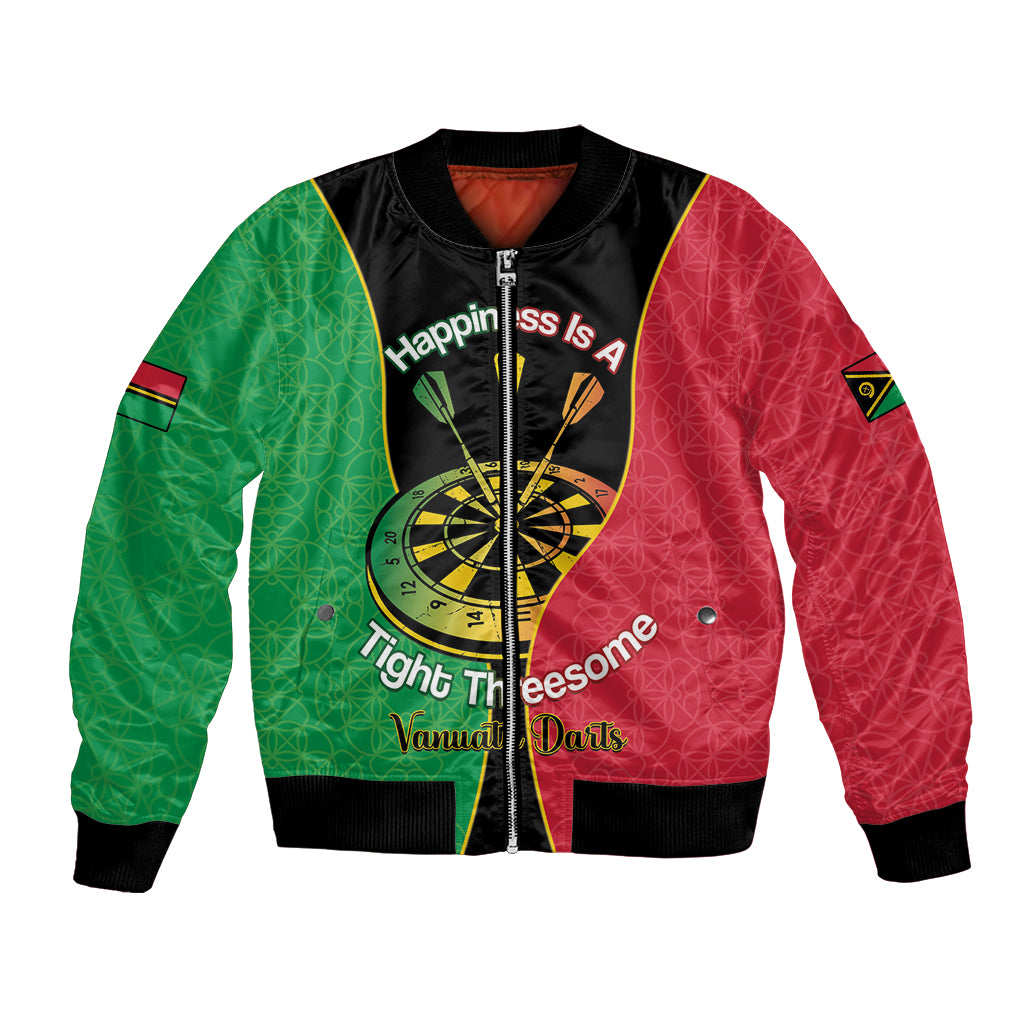 Personalised Vanuatu Darts Bomber Jacket Happiness Is A Tight Threesome Sand Drawing Art LT14 Unisex Red - Polynesian Pride