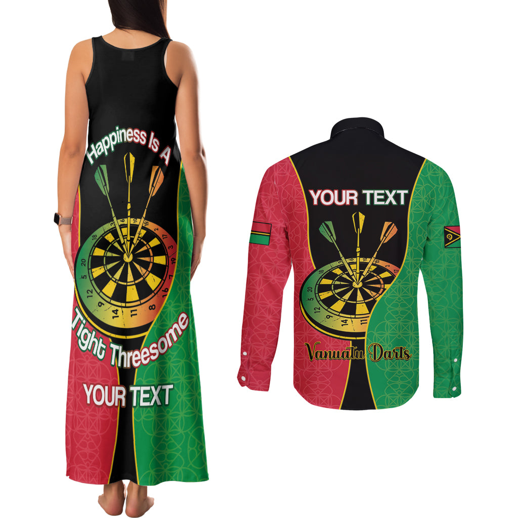 Personalised Vanuatu Darts Couples Matching Tank Maxi Dress and Long Sleeve Button Shirt Happiness Is A Tight Threesome Sand Drawing Art LT14 - Polynesian Pride