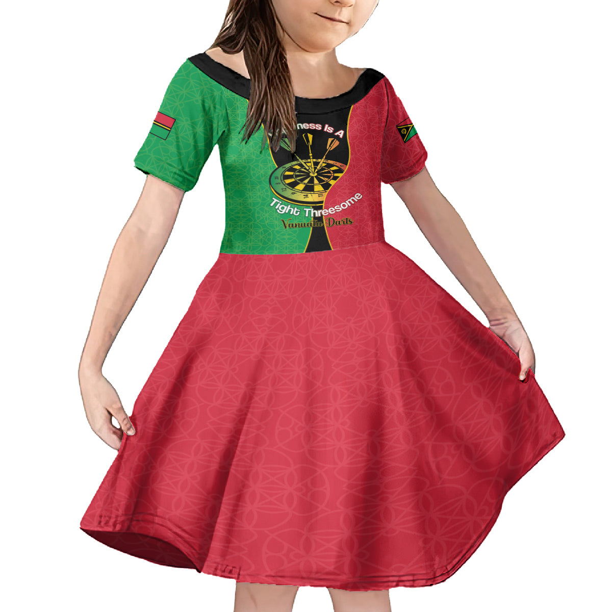 Personalised Vanuatu Darts Family Matching Long Sleeve Bodycon Dress and Hawaiian Shirt Happiness Is A Tight Threesome Sand Drawing Art LT14 Daughter's Dress Red - Polynesian Pride