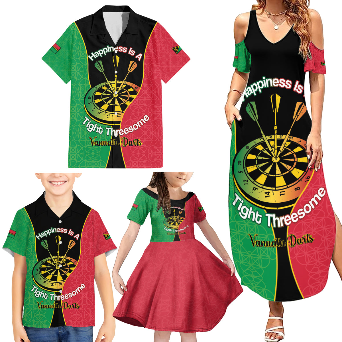 Personalised Vanuatu Darts Family Matching Summer Maxi Dress and Hawaiian Shirt Happiness Is A Tight Threesome Sand Drawing Art LT14 - Polynesian Pride